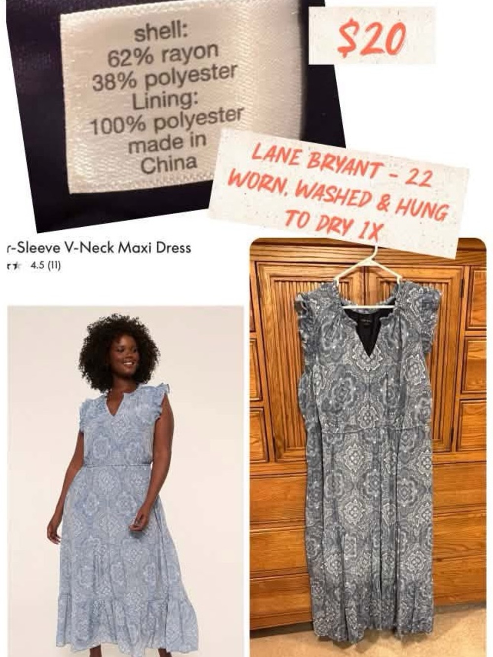 Lane Bryant Blue & White Printed V-Neck Maxi Dress - 22